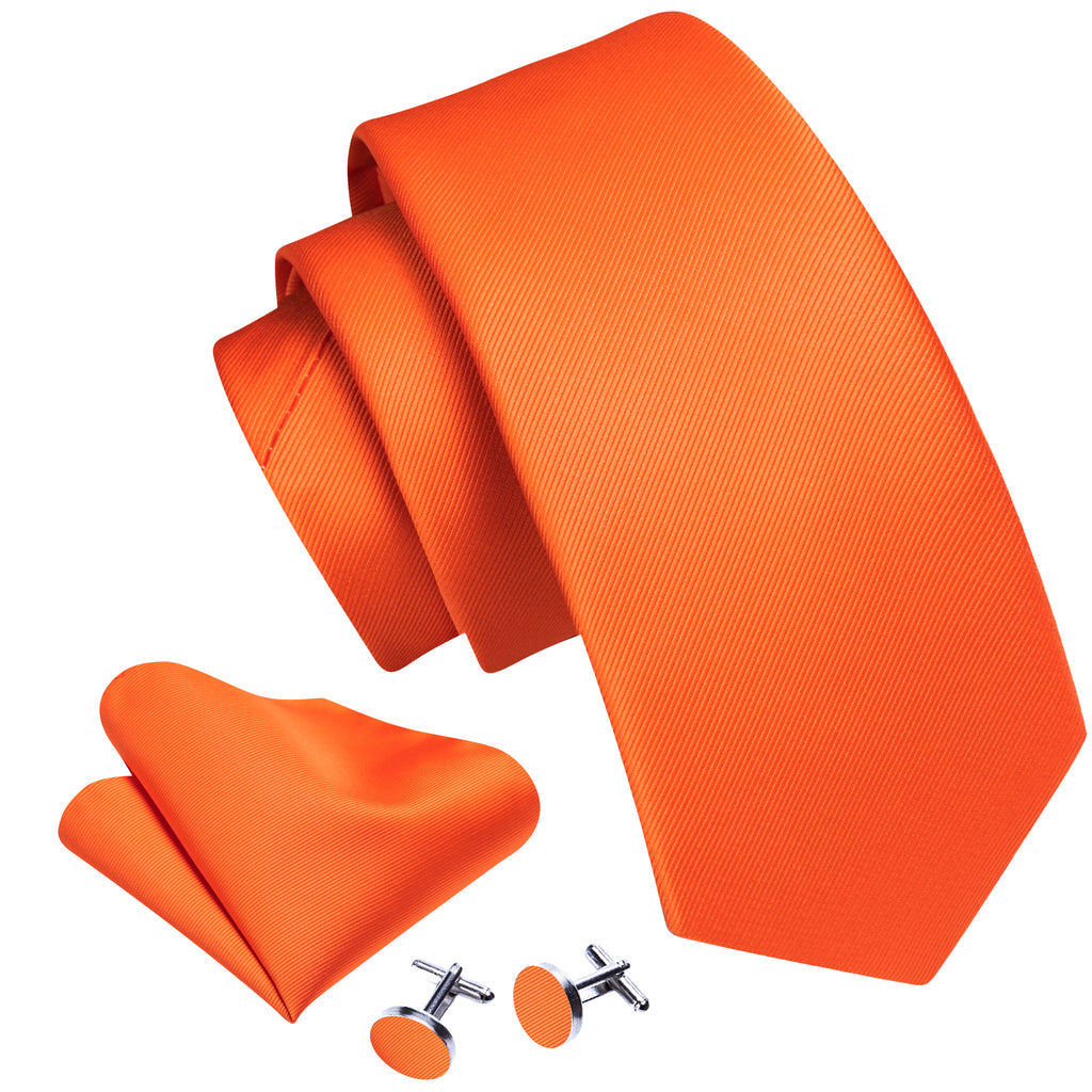 Orange Woven Solid Silk Tie, Pocket Square and Cufflinks Set tie sets    - Sophisticated Gentlemen