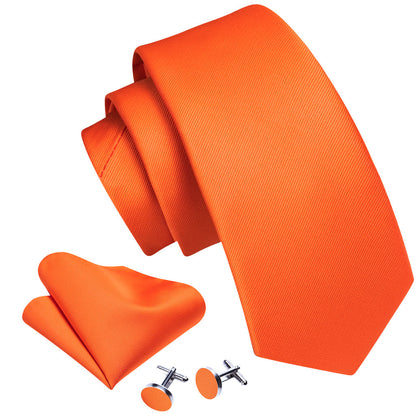 Orange Woven Solid Silk Tie, Pocket Square and Cufflinks Set tie sets    - Sophisticated Gentlemen