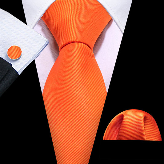 Orange Woven Solid Silk Tie, Pocket Square and Cufflinks Set tie sets    - Sophisticated Gentlemen