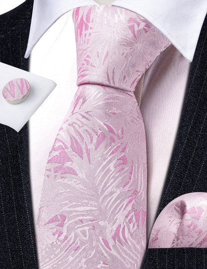 Pink White Floral Silk Tie, Pocket Square and Cufflinks Set tie sets    - Sophisticated Gentlemen