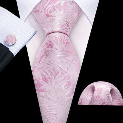 Pink White Floral Silk Tie, Pocket Square and Cufflinks Set tie sets    - Sophisticated Gentlemen