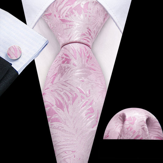 Pink White Floral Silk Tie, Pocket Square and Cufflinks Set tie sets    - Sophisticated Gentlemen