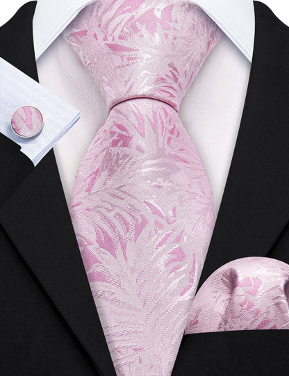 Pink White Floral Silk Tie, Pocket Square and Cufflinks Set tie sets    - Sophisticated Gentlemen
