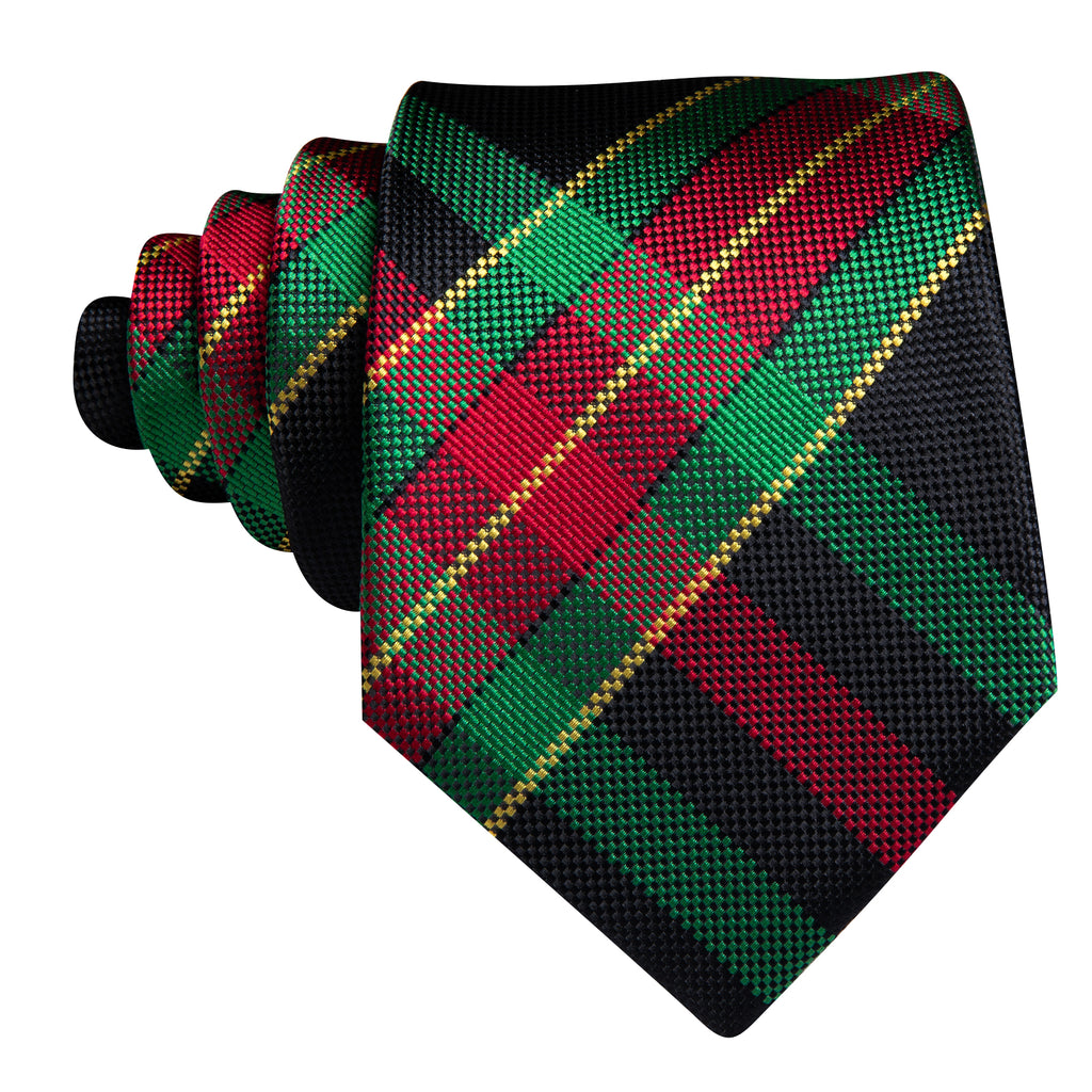 Green and Red Scottish Plaid Woven Tie, Pocket Square, and Cufflinks Set tie sets    - Sophisticated Gentlemen