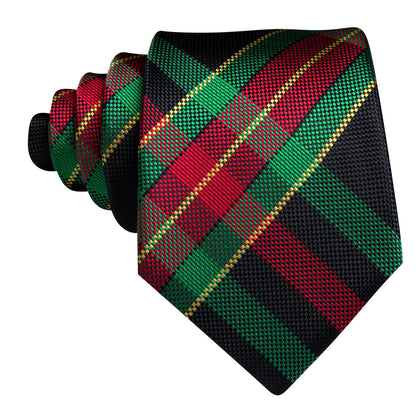 Green and Red Scottish Plaid Woven Tie, Pocket Square, and Cufflinks Set tie sets    - Sophisticated Gentlemen