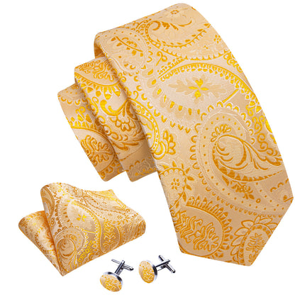 Light Orange Silver Paisley Tie, Pocket Square and Cufflinks Set tie sets    - Sophisticated Gentlemen
