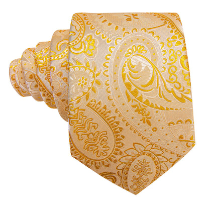 Light Orange Silver Paisley Tie, Pocket Square and Cufflinks Set tie sets    - Sophisticated Gentlemen