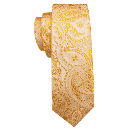 Light Orange Silver Paisley Tie, Pocket Square and Cufflinks Set tie sets    - Sophisticated Gentlemen