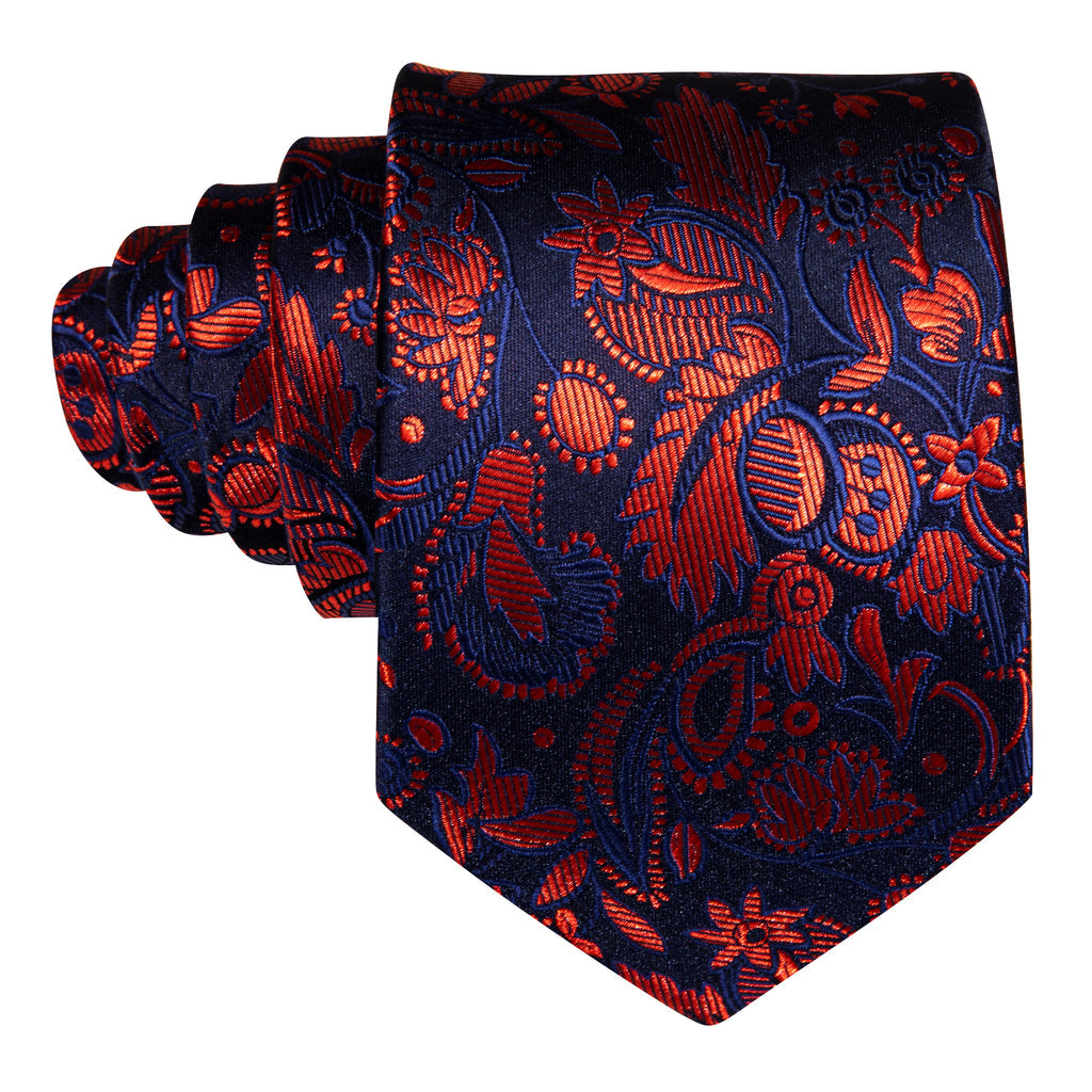 Blue Orange Floral Tie, Pocket Square and Cufflinks Set tie sets    - Sophisticated Gentlemen