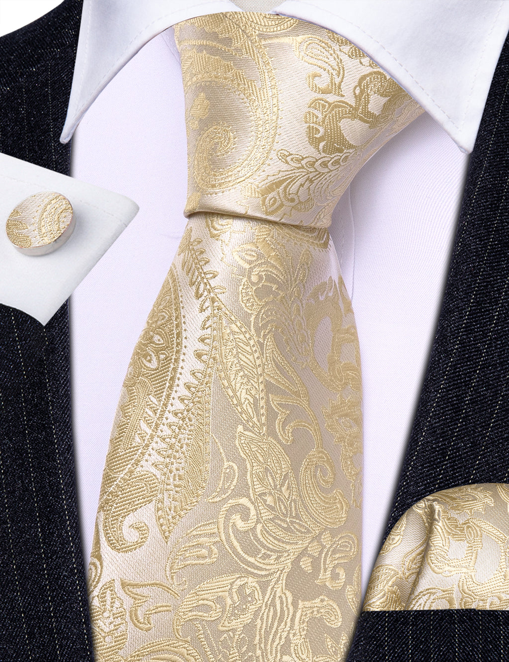 Papaya Whip Paisley Silk Tie, Pocket Square and Cufflinks Set tie sets    - Sophisticated Gentlemen
