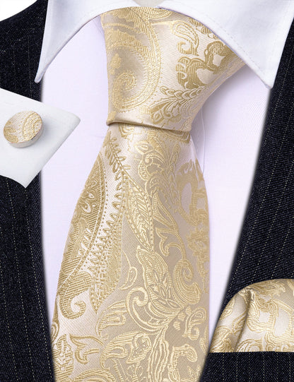 Papaya Whip Paisley Silk Tie, Pocket Square and Cufflinks Set tie sets    - Sophisticated Gentlemen