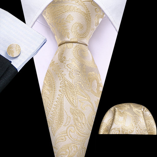 Papaya Whip Paisley Silk Tie, Pocket Square and Cufflinks Set tie sets    - Sophisticated Gentlemen