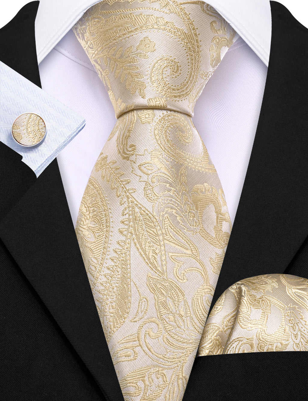 Papaya Whip Paisley Silk Tie, Pocket Square and Cufflinks Set tie sets    - Sophisticated Gentlemen