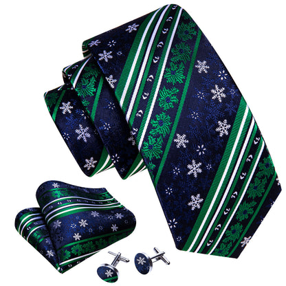 Blue Green Christmas Snowflake Silk Tie, Pocket Square and Cufflinks Set tie sets    - Sophisticated Gentlemen