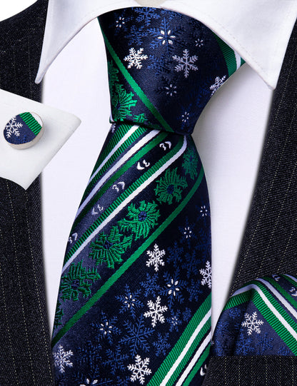 Blue Green Christmas Snowflake Silk Tie, Pocket Square and Cufflinks Set tie sets    - Sophisticated Gentlemen