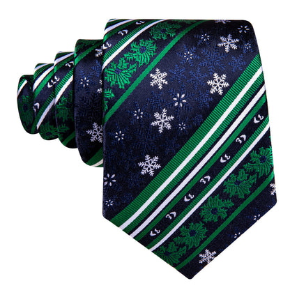 Blue Green Christmas Snowflake Silk Tie, Pocket Square and Cufflinks Set tie sets    - Sophisticated Gentlemen