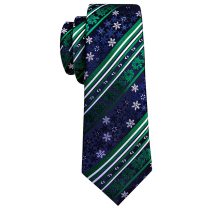 Blue Green Christmas Snowflake Silk Tie, Pocket Square and Cufflinks Set tie sets    - Sophisticated Gentlemen