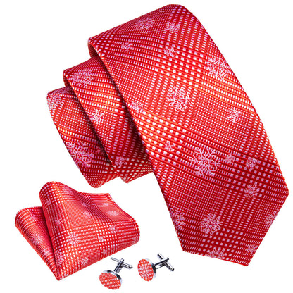 Red White Striped Christmas Snowflake Silk Tie, Pocket Square and Cufflinks Set tie sets    - Sophisticated Gentlemen