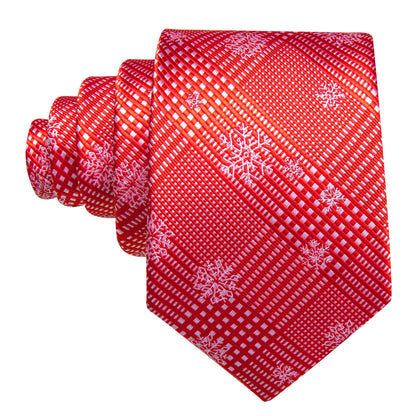 Red White Striped Christmas Snowflake Silk Tie, Pocket Square and Cufflinks Set tie sets    - Sophisticated Gentlemen