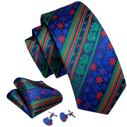 Blue Green Christmas Striped Floral Tie, Pocket Square and Cufflinks Set tie sets    - Sophisticated Gentlemen