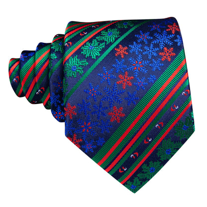 Blue Green Christmas Striped Floral Tie, Pocket Square and Cufflinks Set tie sets    - Sophisticated Gentlemen
