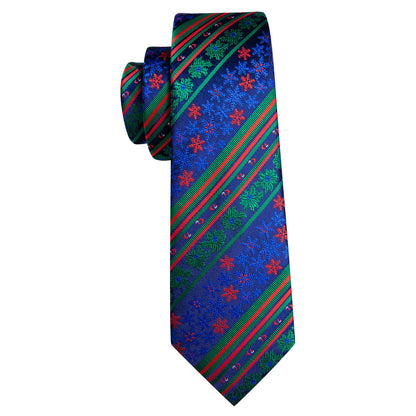 Blue Green Christmas Striped Floral Tie, Pocket Square and Cufflinks Set tie sets    - Sophisticated Gentlemen