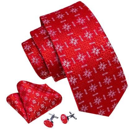 Red Christmas Snowflake Silk Tie, Pocket Square and Cufflinks Set tie sets    - Sophisticated Gentlemen