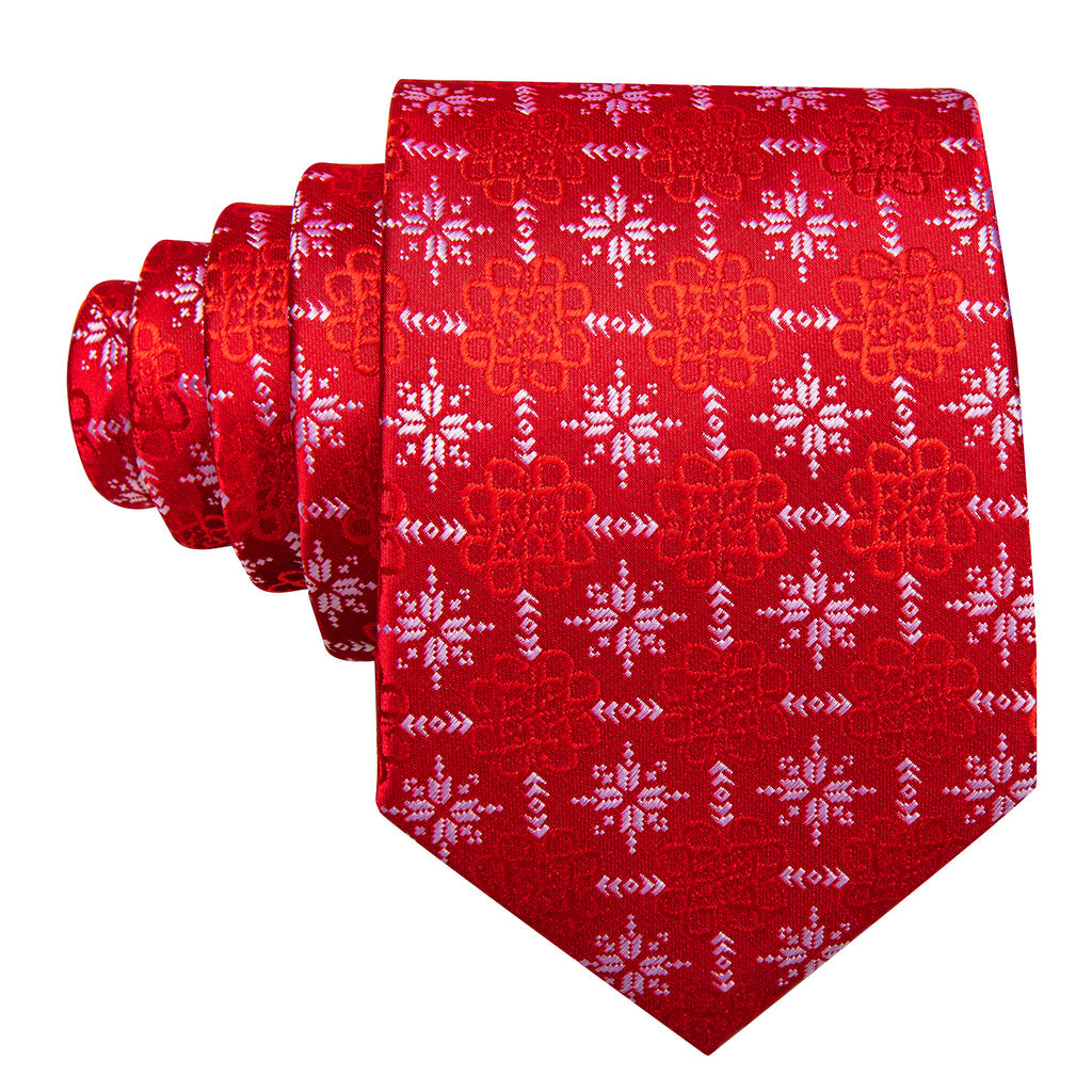 Red Christmas Snowflake Silk Tie, Pocket Square and Cufflinks Set tie sets    - Sophisticated Gentlemen