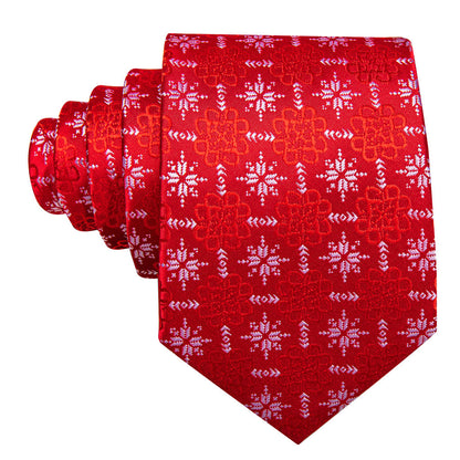 Red Christmas Snowflake Silk Tie, Pocket Square and Cufflinks Set tie sets    - Sophisticated Gentlemen