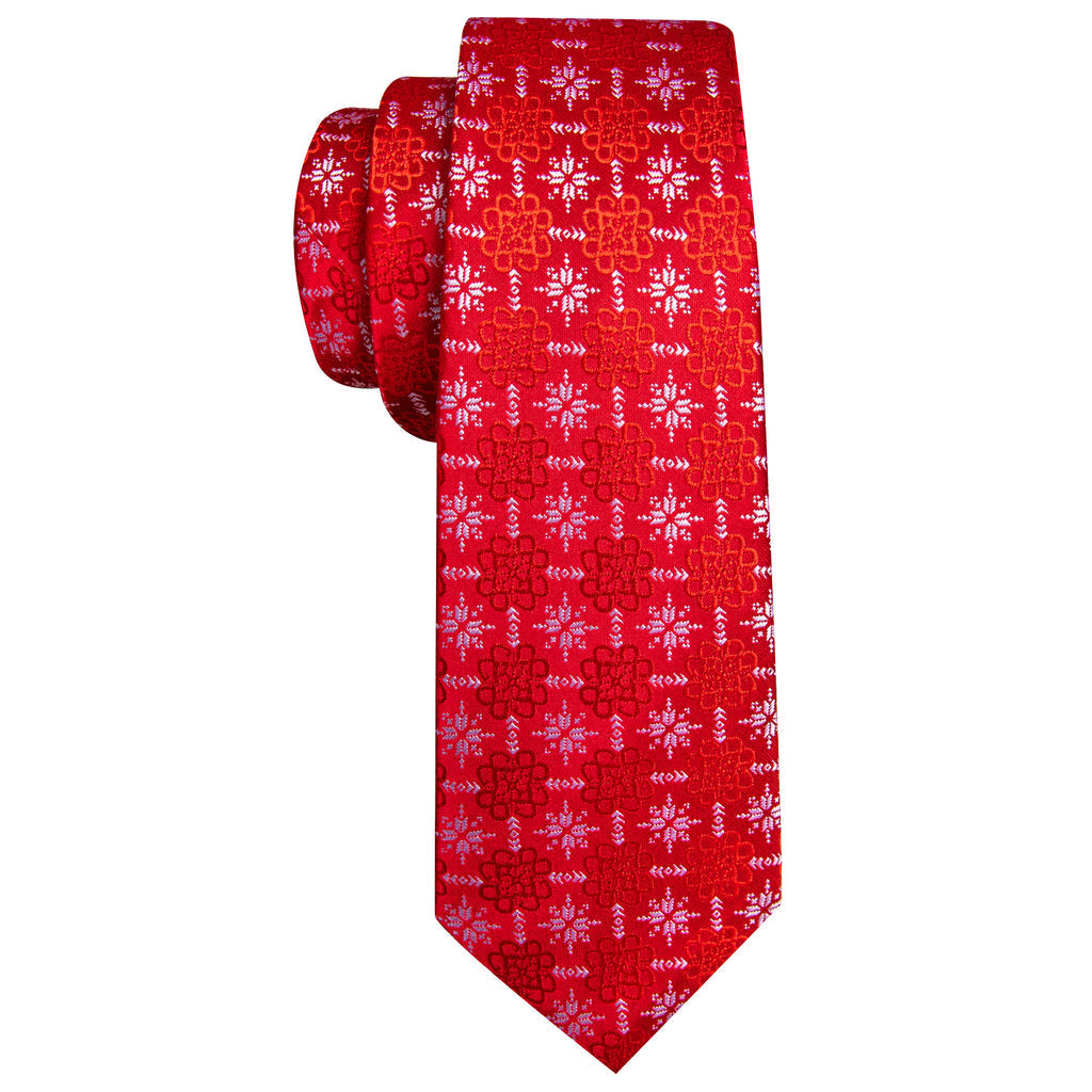Red Christmas Snowflake Silk Tie, Pocket Square and Cufflinks Set tie sets    - Sophisticated Gentlemen