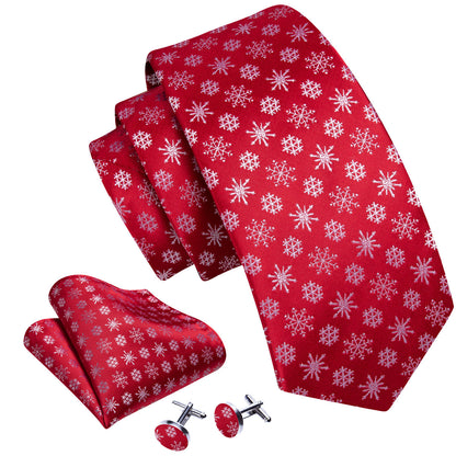 Red White Christmas Snowflake Tie, Pocket Square and Cufflinks Set tie sets    - Sophisticated Gentlemen