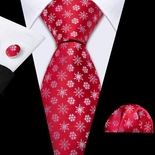 Red White Christmas Snowflake Tie, Pocket Square and Cufflinks Set tie sets    - Sophisticated Gentlemen