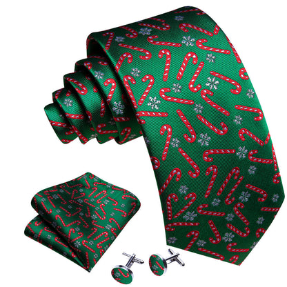 Green Red Christmas Crutch Tie, Pocket Square and Cufflinks Set tie sets    - Sophisticated Gentlemen
