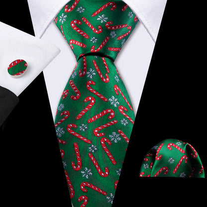 Green Red Christmas Crutch Tie, Pocket Square and Cufflinks Set tie sets    - Sophisticated Gentlemen