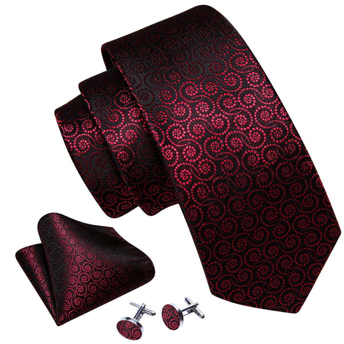 Red Novelty Floral Silk Tie, Pocket Square and Cufflinks Set tie sets    - Sophisticated Gentlemen