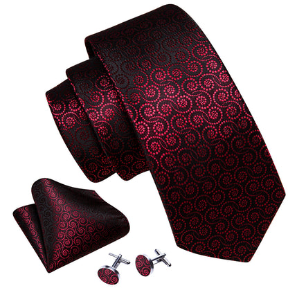 Red Novelty Floral Silk Tie, Pocket Square and Cufflinks Set tie sets    - Sophisticated Gentlemen