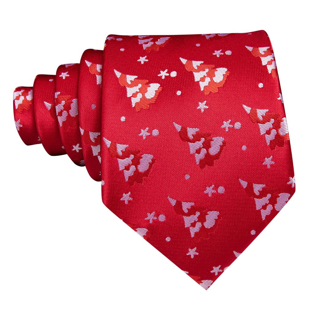 Red White Christmas Tree Tie, Pocket Square and Cufflinks Set tie sets    - Sophisticated Gentlemen