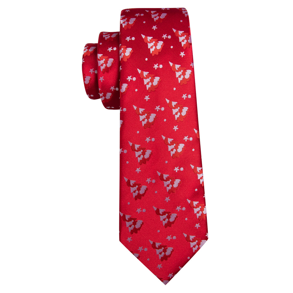 Red White Christmas Tree Tie, Pocket Square and Cufflinks Set tie sets    - Sophisticated Gentlemen