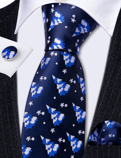 Blue White Jacquard Pattern Tie, Pocket Square and Cufflinks Set tie sets    - Sophisticated Gentlemen