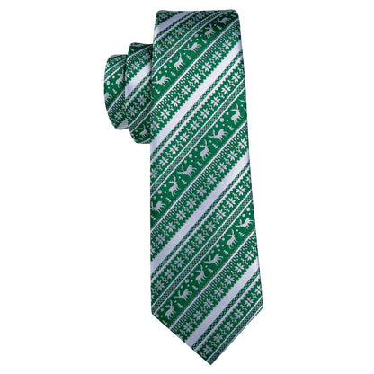 Green White Christmas Elk Striped Tie, Pocket Square and Cufflinks Set tie sets    - Sophisticated Gentlemen
