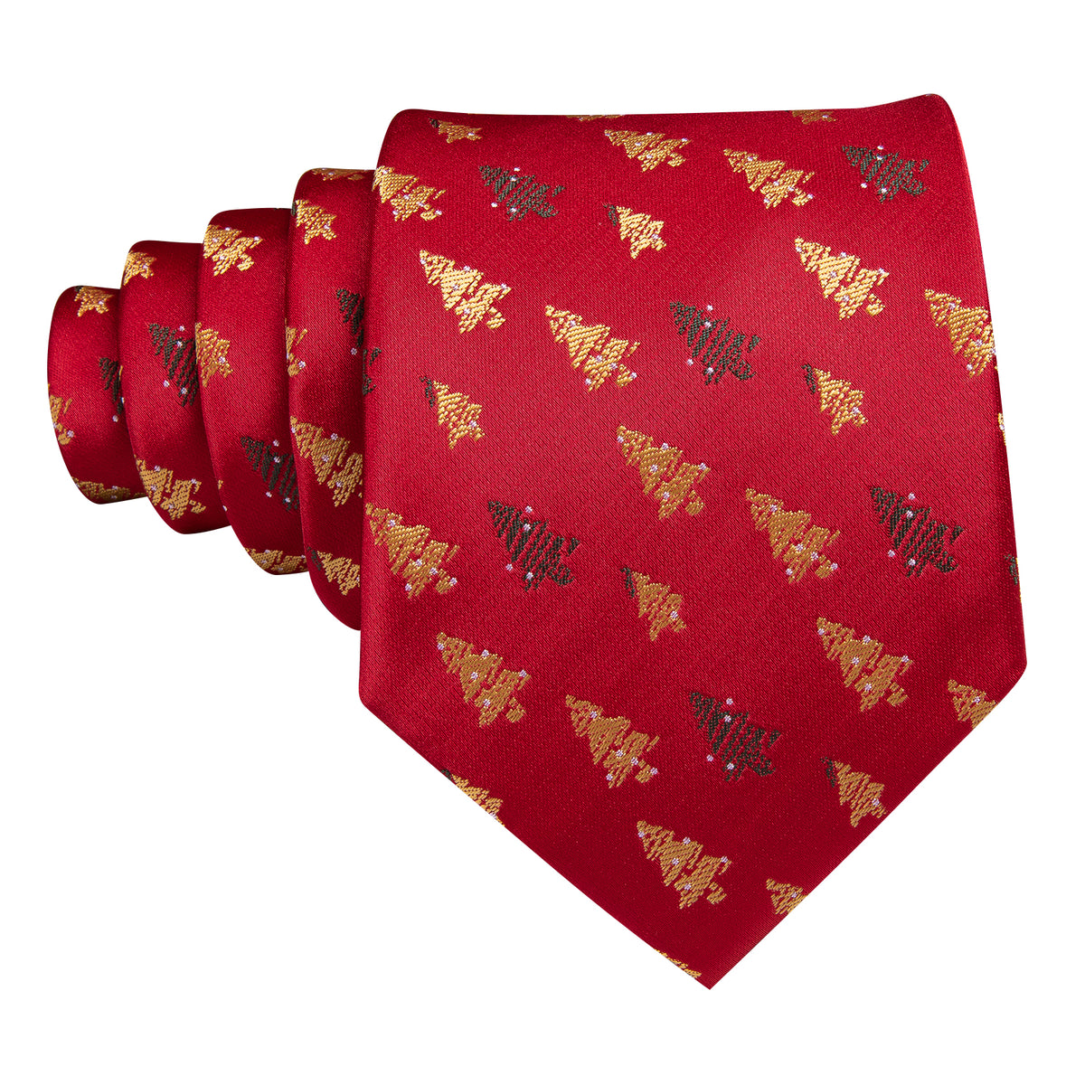 Red Gold Christmas Tree Pattern Tie, Pocket Square and Cufflinks Set tie sets    - Sophisticated Gentlemen