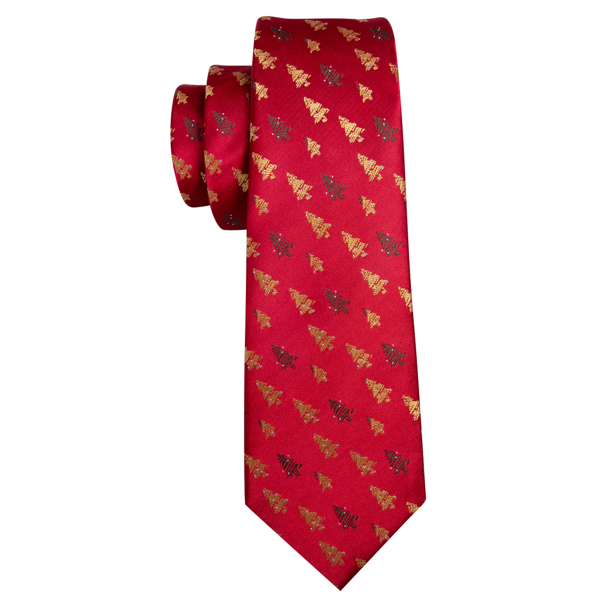 Red Gold Christmas Tree Pattern Tie, Pocket Square and Cufflinks Set tie sets    - Sophisticated Gentlemen