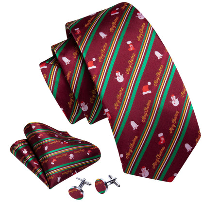 Christmas Claret Xmas Santa Claus Pattern Tie, Pocket Square and Cufflinks Set tie sets    - Sophisticated Gentlemen