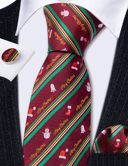 Christmas Claret Xmas Santa Claus Pattern Tie, Pocket Square and Cufflinks Set tie sets    - Sophisticated Gentlemen