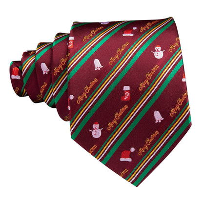 Christmas Claret Xmas Santa Claus Pattern Tie, Pocket Square and Cufflinks Set tie sets    - Sophisticated Gentlemen