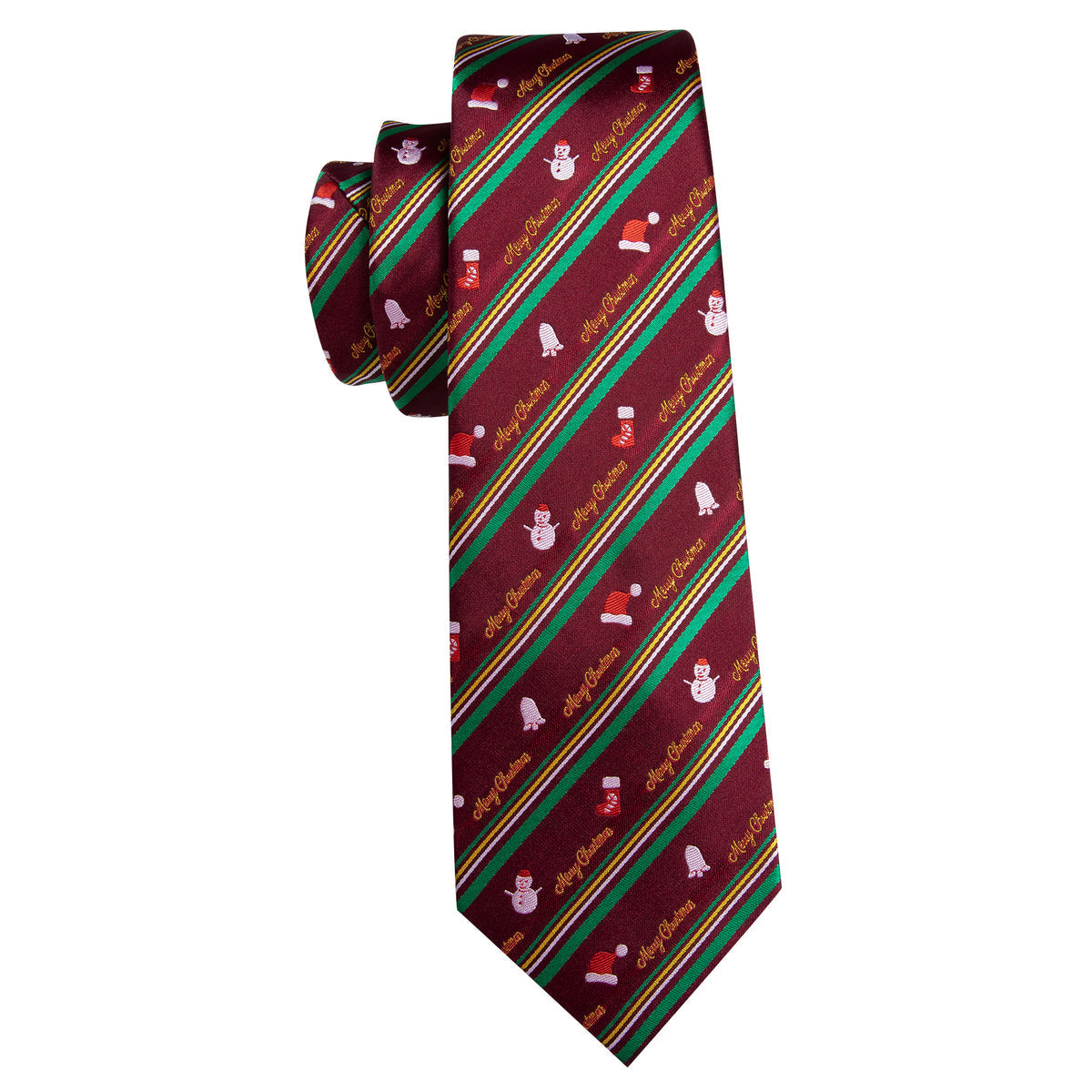 Christmas Claret Xmas Santa Claus Pattern Tie, Pocket Square and Cufflinks Set tie sets    - Sophisticated Gentlemen