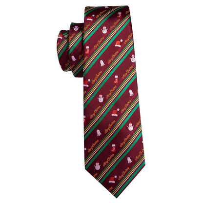 Christmas Claret Xmas Santa Claus Pattern Tie, Pocket Square and Cufflinks Set tie sets    - Sophisticated Gentlemen