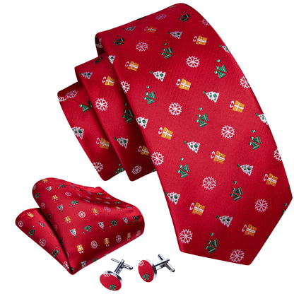 Red Christmas Pattern Tie, Pocket Square and Cufflinks Set tie sets    - Sophisticated Gentlemen