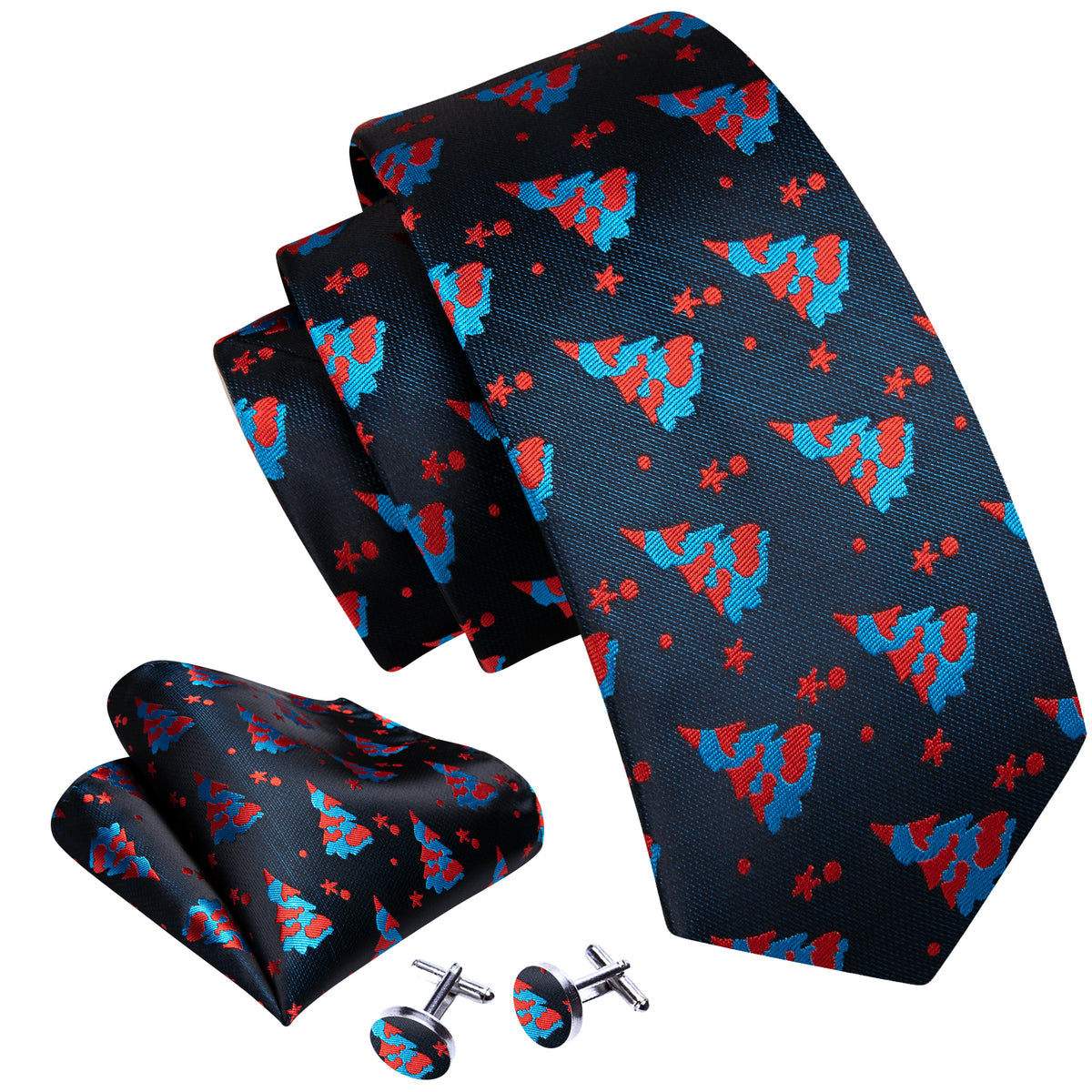 Black Blue Christmas Jacquard Tie, Pocket Square and Cufflinks Set tie sets    - Sophisticated Gentlemen