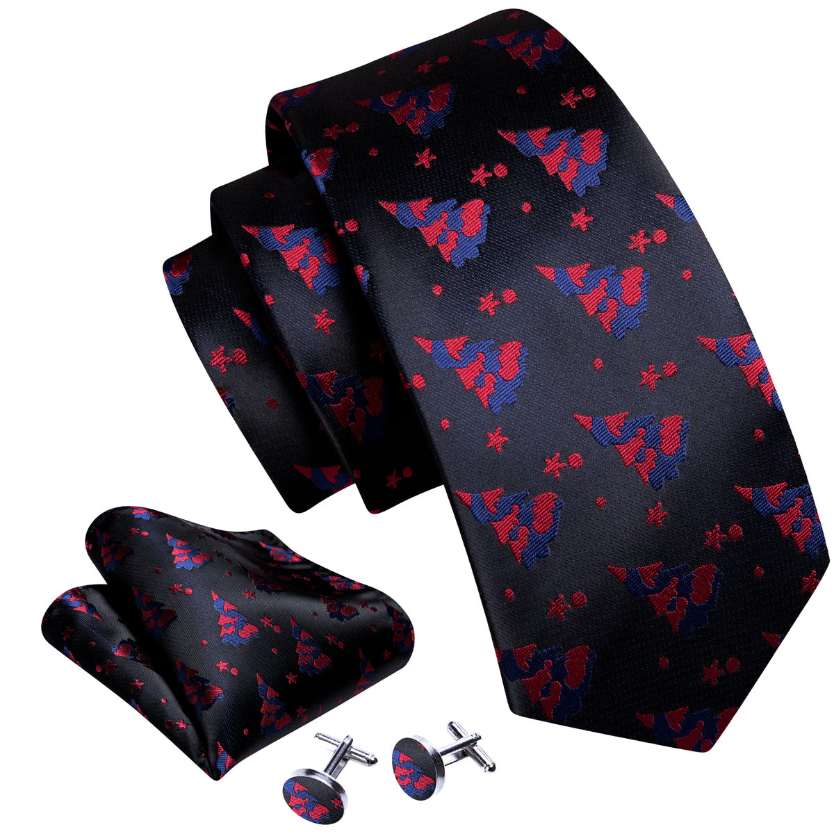 Black Red Christmas Jacquard Tie, Pocket Square and Cufflinks Set tie sets    - Sophisticated Gentlemen